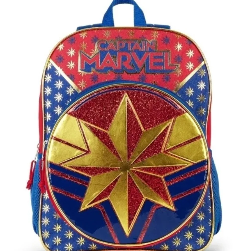 Captain Marvel Star Backpack - Red and Blue superhero School Full Size New